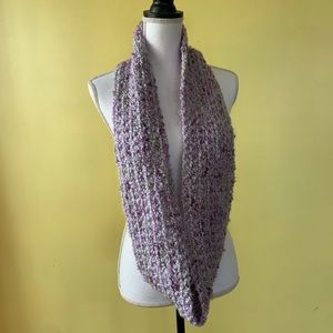 Purple with green detailing knit infinity scarf
